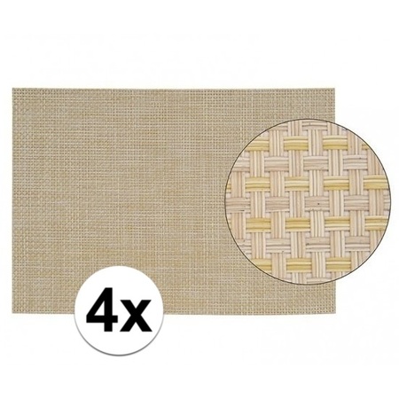 4x Placemats met geweven print beige 45 x 30 cm