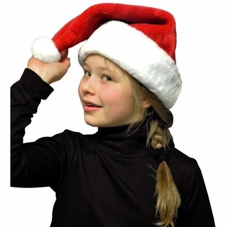 4x Pluche luxe kerstmutsen rood/wit voor kinderen