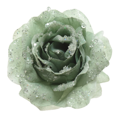 4x Salie groene decoratie bloemen rozen op clip 14 cm