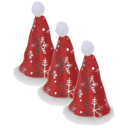 4x stuks mini kerstmutsjes met sneeuwvlokken op clip