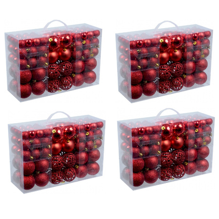 4x pieces set of 100x red christmas baubles plastic