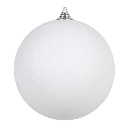 4x Large white glitter bauble 13,5 cm
