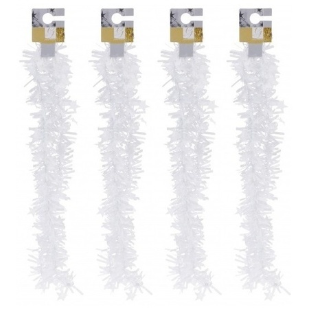 4x Witte kerstversiering folieslingers met sterretjes 180 cm