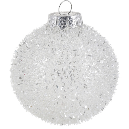 4x Zilveren glitter kerstballen kunststof 8 cm type 2