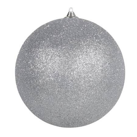 4x Zilveren grote kerstballen met glitter kunststof 18 cm