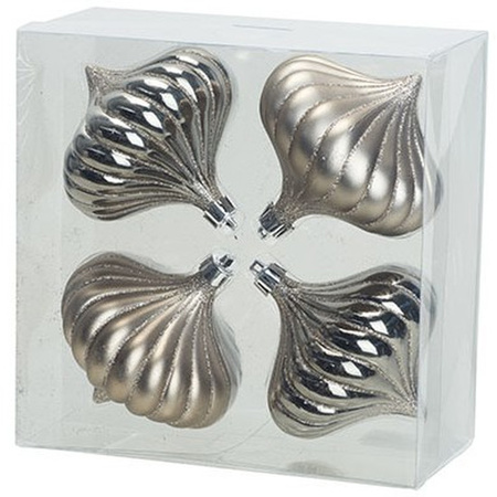 4x Silver toll christmas baubles 10 cm plastic