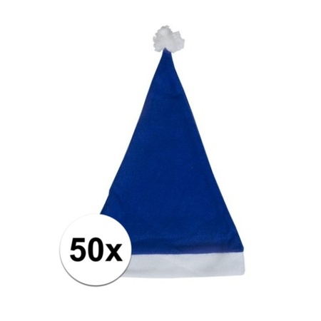 50x Blue budget Santa hat for adults