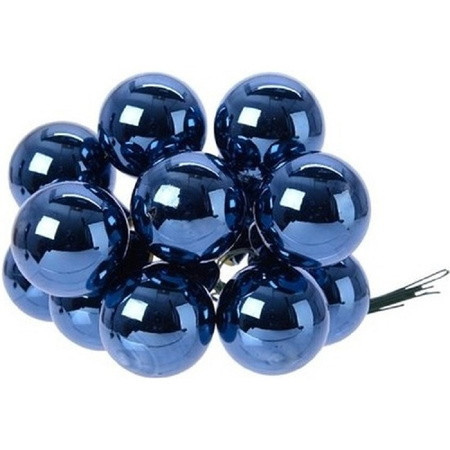 50x Dark blue glass mini baubles on wires 2 cm shiny