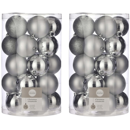 50x Plastic christmas baubles silver 8 cm