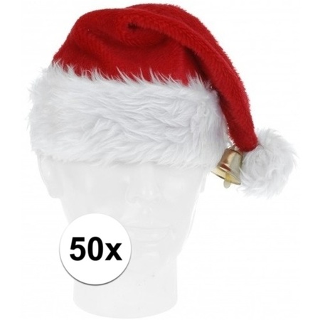 50x Luxe pluche kerstmutsen met bel