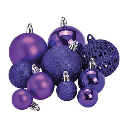 50x Paarse kunststof kerstballen 3, 4 en 6 cm