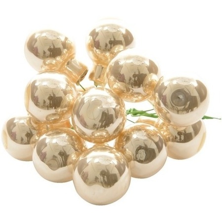 50x Pearl glass mini baubles on wires 2 cm shiny