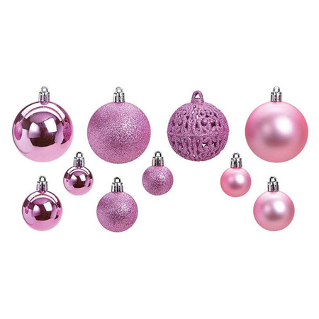 50x Roze kunststof kerstballen 3, 4 en 6 cm