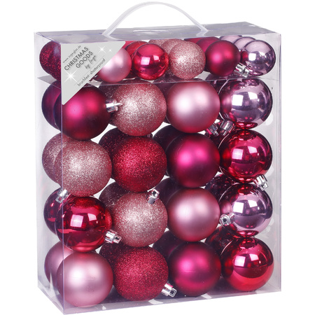 50x pcs plastic christmas baubles fuchsia pink and light pink 4 and 6 cm 