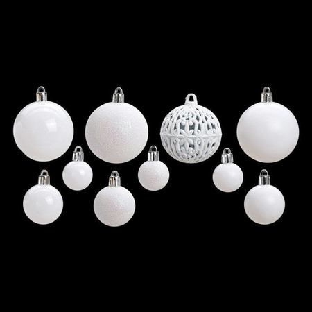 50x Witte kunststof kerstballen 3, 4 en 6 cm