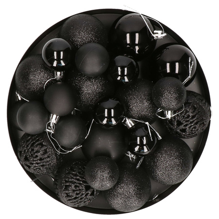 50x Zwarte kunststof kerstballen 3, 4 en 6 cm