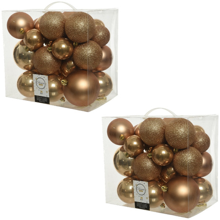 52x Camel bruine kerstballen 6-8-10 cm kunststof mix