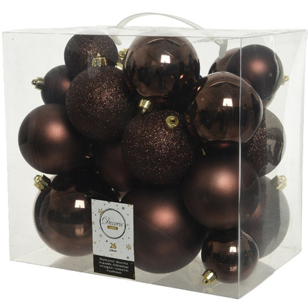 52x Donkerbruine kerstballen 6-8-10 cm kunststof 