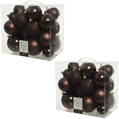 52x Donkerbruine kerstballen 6-8-10 cm kunststof 