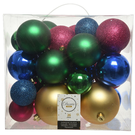 52x Kunststof gekleurde mix kerstballen 6, 8, 10 cm