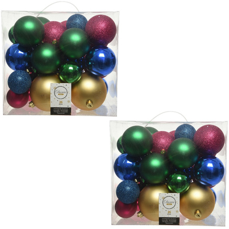 52x Kunststof gekleurde mix kerstballen 6, 8, 10 cm