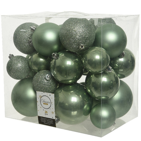 52x Salie groene kerstballen 6-8-10 cm kunststof mix