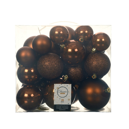 52x stuks kunststof kerstballen kaneel bruin 6-8-10 cm glans/mat/glitter