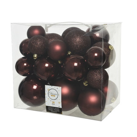 52x stuks kunststof kerstballen mahonie bruin 6-8-10 cm glans/mat/glitter