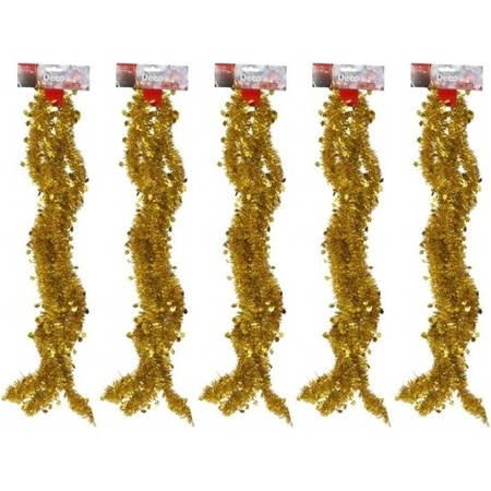 5x Gouden tinsel kerstslingers 270 cm