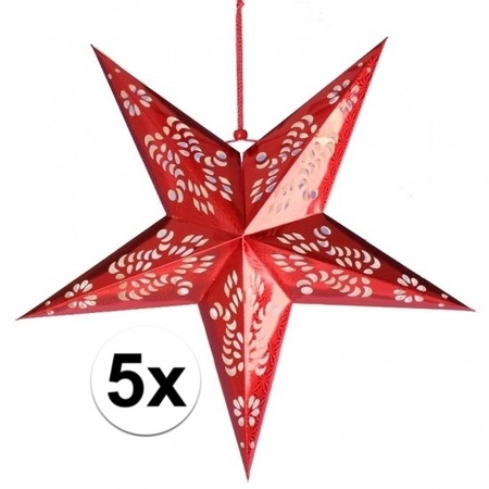 5x Star decoration red 60 cm