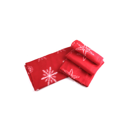 5x stuks fleece deken/plaid kerst rode sneeuwvlokken print 120 x 150 cm