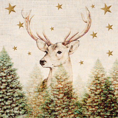 60x Beige kerst thema servetten met rendier 33 x 33 cm