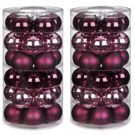 60x Berry Kiss mix roze/rode glazen kerstballen 6 cm glans en mat