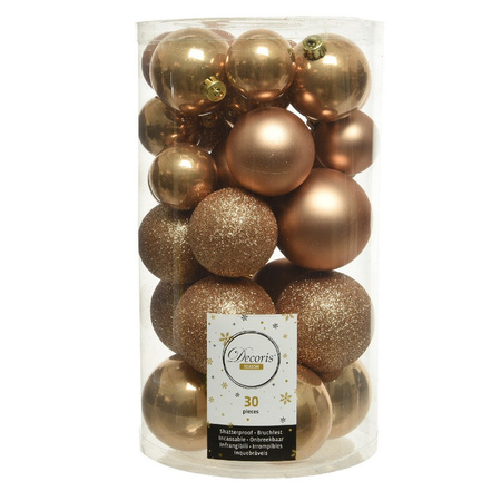 60x Camel bruine kerstballen 4 - 5 - 6 cm kunststof mat/glans/glans/glitter