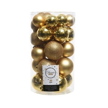 60x Gouden kerstballen 4 - 5 - 6 cm kunststof mat/glans/glitter
