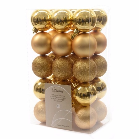 60x Gouden kerstballen 6 cm kunststof mix