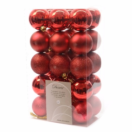 60x Christmas red Christmas baubles 6 cm plastic mix