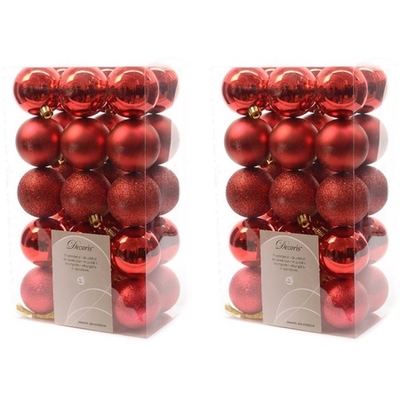 60x Christmas red Christmas baubles 6 cm plastic mix