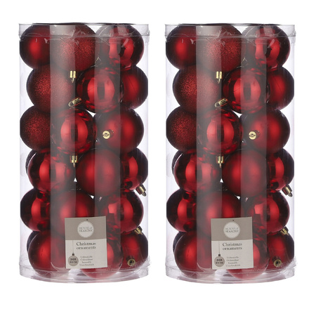 60x Plastic christmas baubles red 6 cm