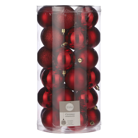 60x Kunststof kerstballen rood 6 cm