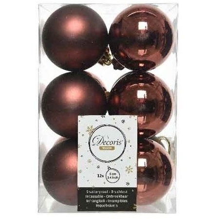 60x Mahonie bruine kerstballen 6 cm kunststof mat/glans