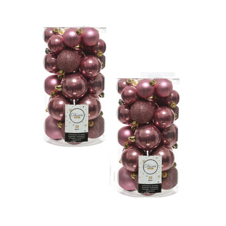 60x Oud roze kerstballen 4 - 5 - 6 cm kunststof