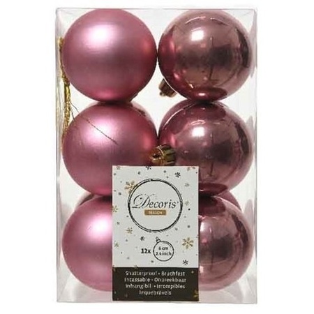 60x Oud roze kerstballen 6 cm kunststof mat/glans