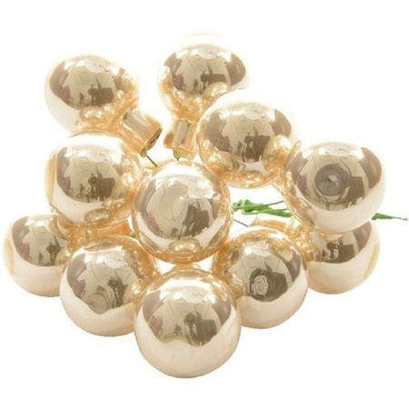 60x Pearl glass mini baubles on wires 2 cm shiny