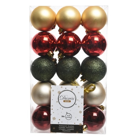 60x Rood/groen/gouden kerstballenset kunststof 6 cm