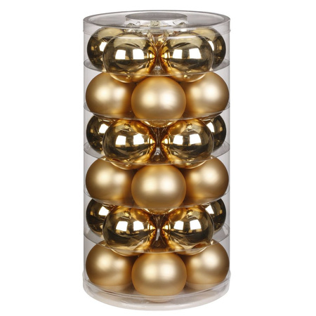 60x pcs glass christmas baubles gold 6 cm shiny and matte