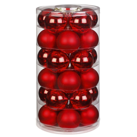 60x stuks glazen kerstballen rood 6 cm glans en mat