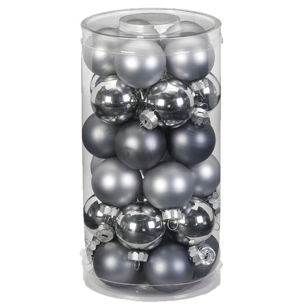 60x stuks kleine glazen kerstballen grijs 4 cm