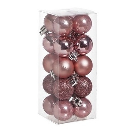 60x stuks kleine kerstballen 3 cm roze kunststof mat/glans/glitter