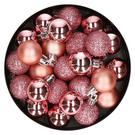 60x stuks kleine kerstballen 3 cm roze kunststof mat/glans/glitter